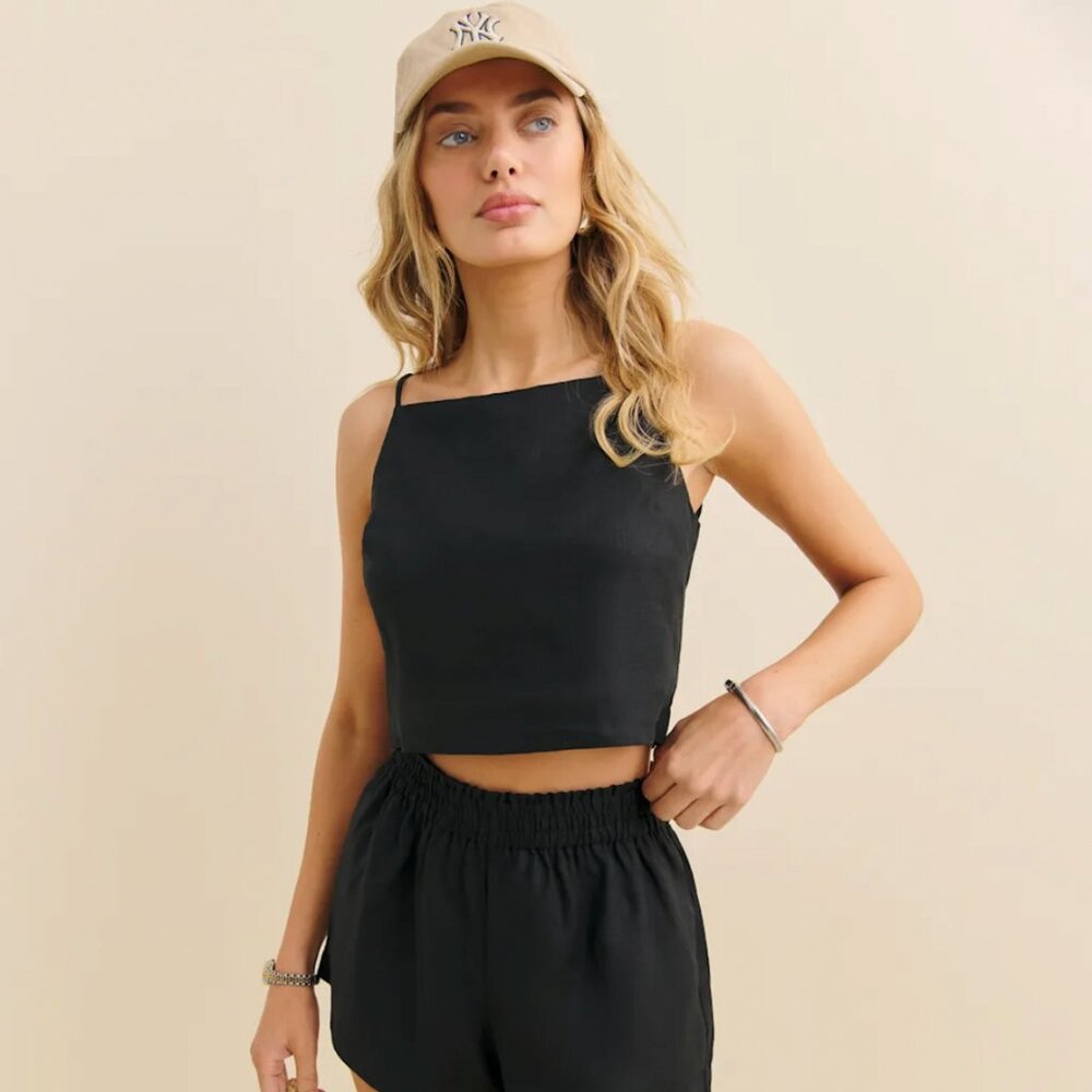 Reformation Kerri Linen Top Black Small